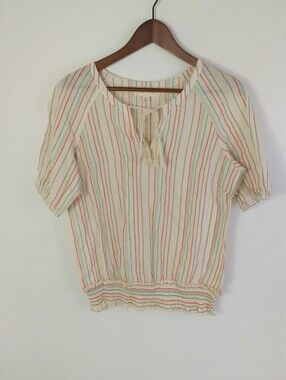Luna Moon Boho Striped Smocked Peasant Blouse Size Small